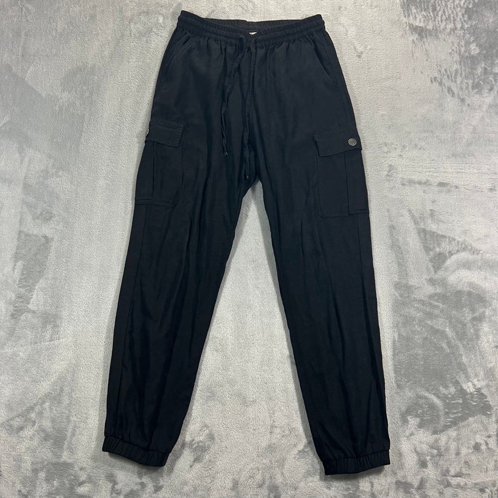 Love Tree Cargo Jogger Pants Womens Small Black Linen Viscose Utility Solid